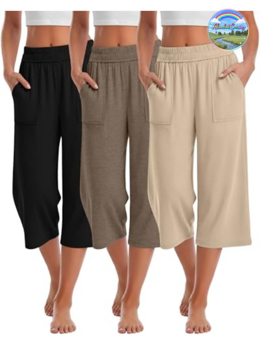 3 Pack Womens Wide Leg Cotton Capri Lounge Sweatpants Yoga Pants with Pockets